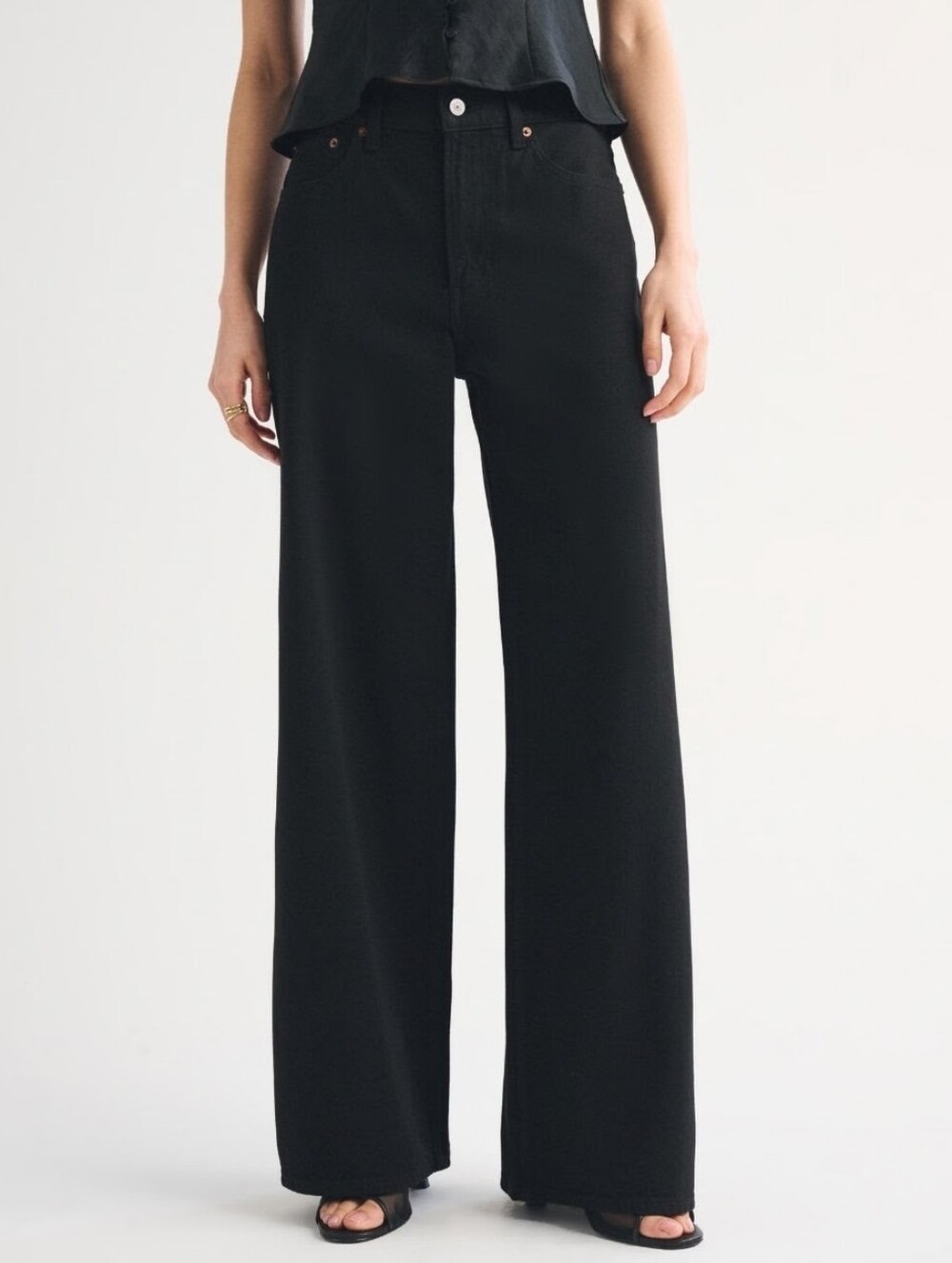 Abercrombie & Fitch High Rise Wide Leg Jeans No Fade Black Size 28 Short